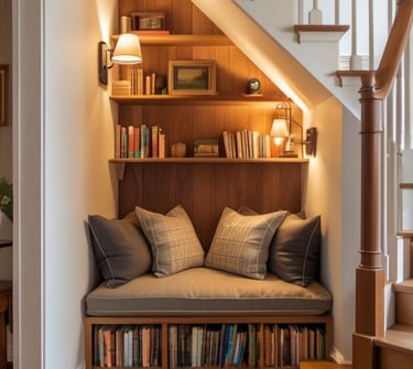 Built-in shelving solution for compact or transitional spaces.