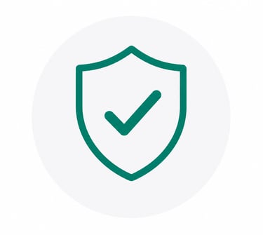 Green shield icon with a checkmark representing cybersecurity protection and verified data safety.
