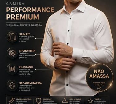 Camisa Social Masculino Manga Longa Slim Fit Não Amassa