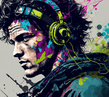 Headphones Illustration in the style of Shibuya Punk Aesthetic