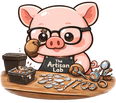 The Artisan Lab Designs mascot Milo is inspecting the silver purity