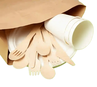 a paper bag with spoons and spoons in it