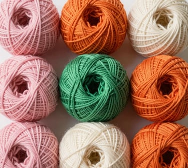 Close-up of soft, colorful hand knitting yarns neatly arranged in skeins.