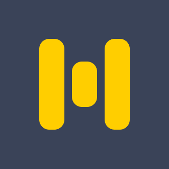 a yellow and blue logo with the letter h on it