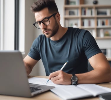 An open Bible is displayed with text visible, showing references to Corinthians. Beside it is a book titled 'How to like Paul again' by Conrad Gempf, which carries an image of an old letter with postal stamps. The arrangement suggests a reading or study setup.