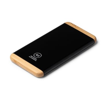 batería externa de aluminio y detalles en bambú
