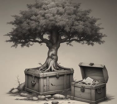 Árbol robusto o un testamento sellado, ilustrando la planificación sucesoria y patrimonial.