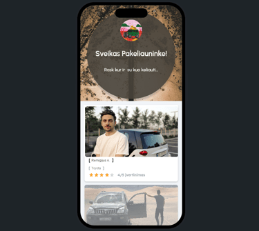Mobiliosios kelionių programėlės pagrindinis langas