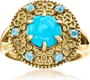 Turquoise Swiss Blue Topaz Etruscan Revival Ring in 18kt Gold Over Sterling