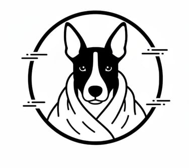 drawing of a dog wrapped in a blanket