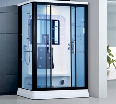 a modern shower room with a glass shower