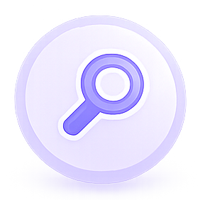 Purple magnifying glass icon for MuleBuy QC photo references