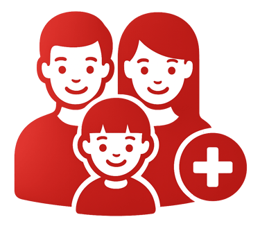 Rodzina z krzyżem medycznym – ikona ubezpieczenia życia i zdrowia