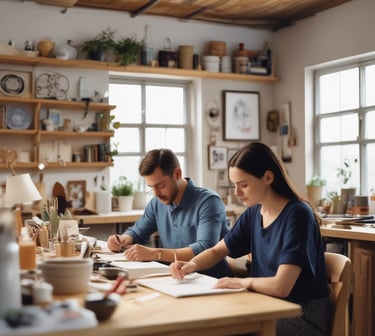 Artisan at work, carefully crafting a decorative wooden piece inspired by the sea.