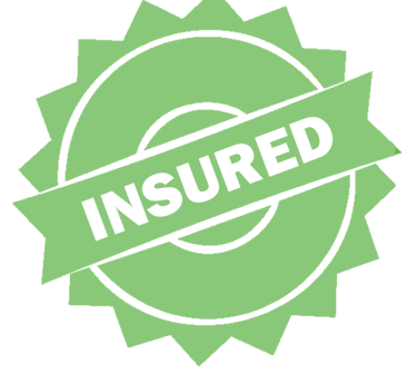 A green and white logo displays fully insured