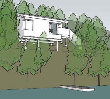 Rendered design image of a cottage on Georgian Bay, Bruce County..