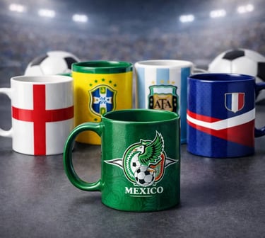 Tazas sublimadas con diseños del mundial de fútbol personalizadas