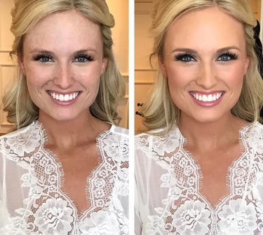 Before and after picture of a  bridal makeup makeover client