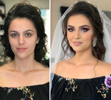 Before and after picture of a  bridal makeup makeover client