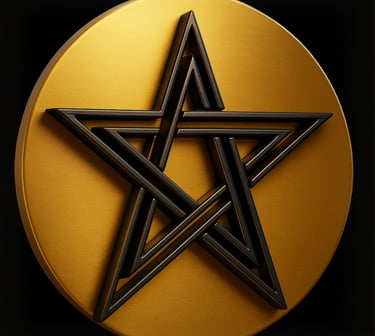 a pentagram on a gold plate