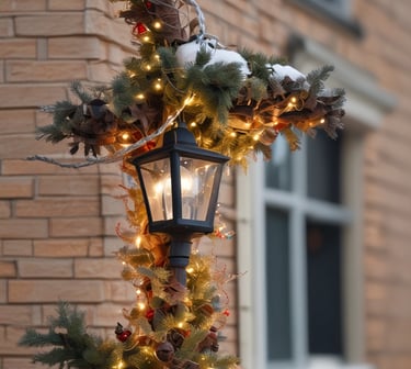 A technician checking and maintaining Christmas lights.