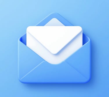 a blue button with a white envelope on it