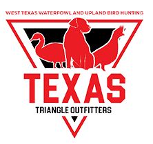 Texas Triangle Outfitters logo with red hunting dog and bird silhouettes on a white background