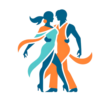 silhouette of a couple dancing in orange and turquoise colors