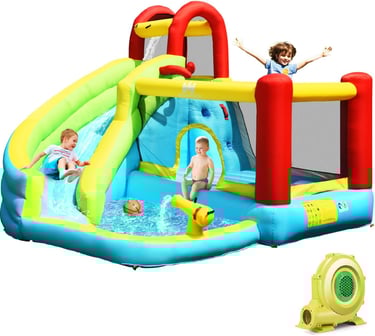 HONEY JOY Inflatable Water Slide, Water Bounce House & Water Park w/Splash Pool & Slides, Climbing W