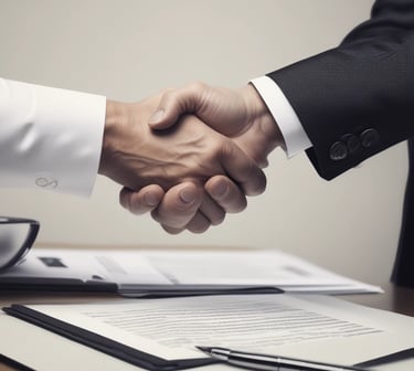 Manos de profesionales revisando y firmando contratos comerciales y acuerdos corporativos.