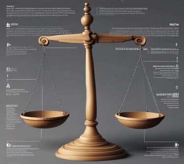 Balanza de la justicia sobre un escritorio, simbolizando la defensa laboral y los litigios civiles.