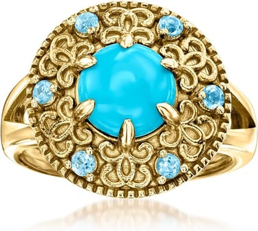 Turquoise Swiss Blue Topaz Etruscan Revival Ring in 18kt Gold Over Sterling