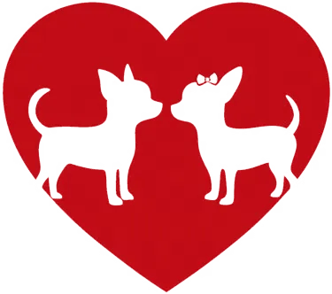 Red heart with male and female Chihuahua silhouettes for upcoming AKC Louisiana litters
