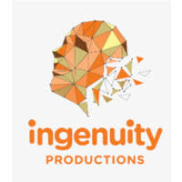 Ingenuity Productions logo featuring an orange low-poly geometric human head graphic.