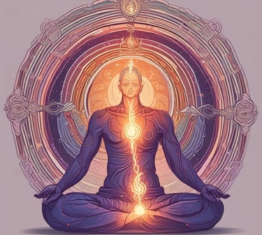 A serene meditation hall bathed in soft natural light with cushions arranged for a group session.