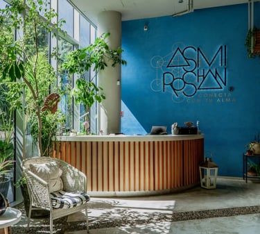 a reception area with a reception table and a reception table