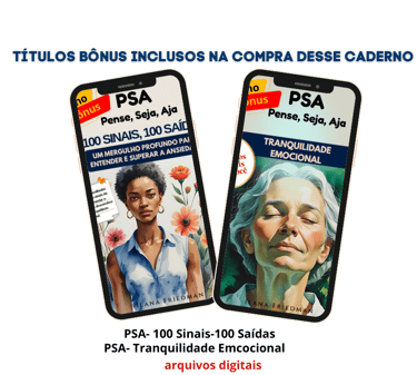 Mockup com os 2 cadernos Bonus da Linha Pense, Seja, Aja, que acompanham o caderno principal