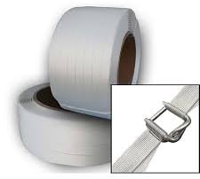 Composite cord strapping applied on steel cargo bundles