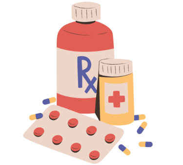 a bottle of pills and pills on a table