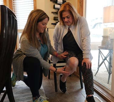 Physical therapy: measuring knee range of motion at home after surgery.