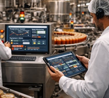 Worker monitoring food production efficiency with SCADA