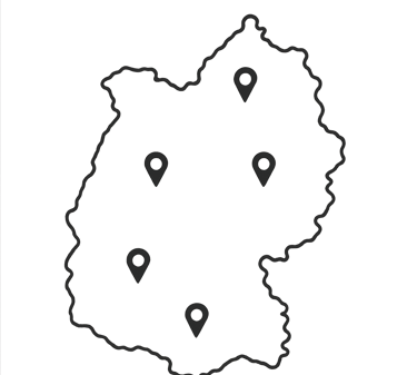 Graphic outline of the Ortenau region with location pins indicated.