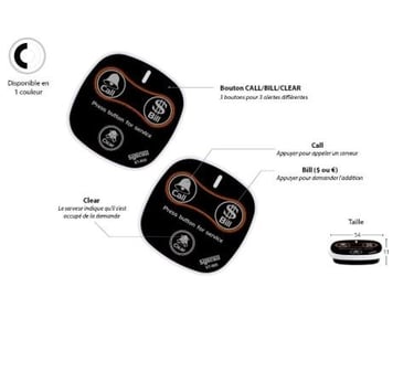 Bouton d’appel sans fil 3 fonctions avec options Call, Bill et Clear