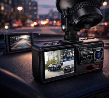 câmera veicular dupla 1080p instalada no carro com gravação frontal e traseira em uso