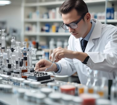 a man riding a skateboard down a street next to tall buildings
