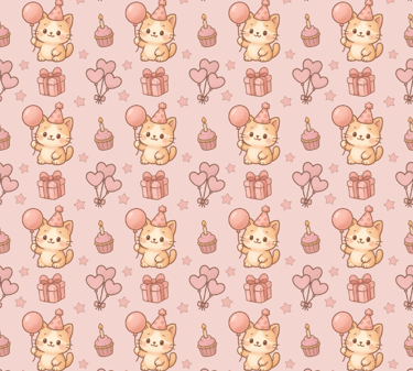 a cat with a cupcake on a pink background