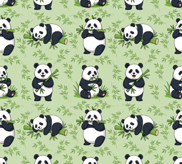 a panda bear with bamboo shoots in the air