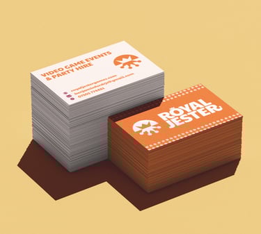 Royal Jester Games business card front and back