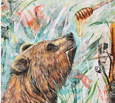 a contemporary bear painting in abstract style
