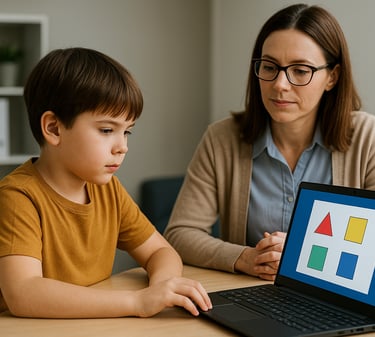 "Criança realizando atividade de atenção em consultório com psicóloga usando programa pay atention